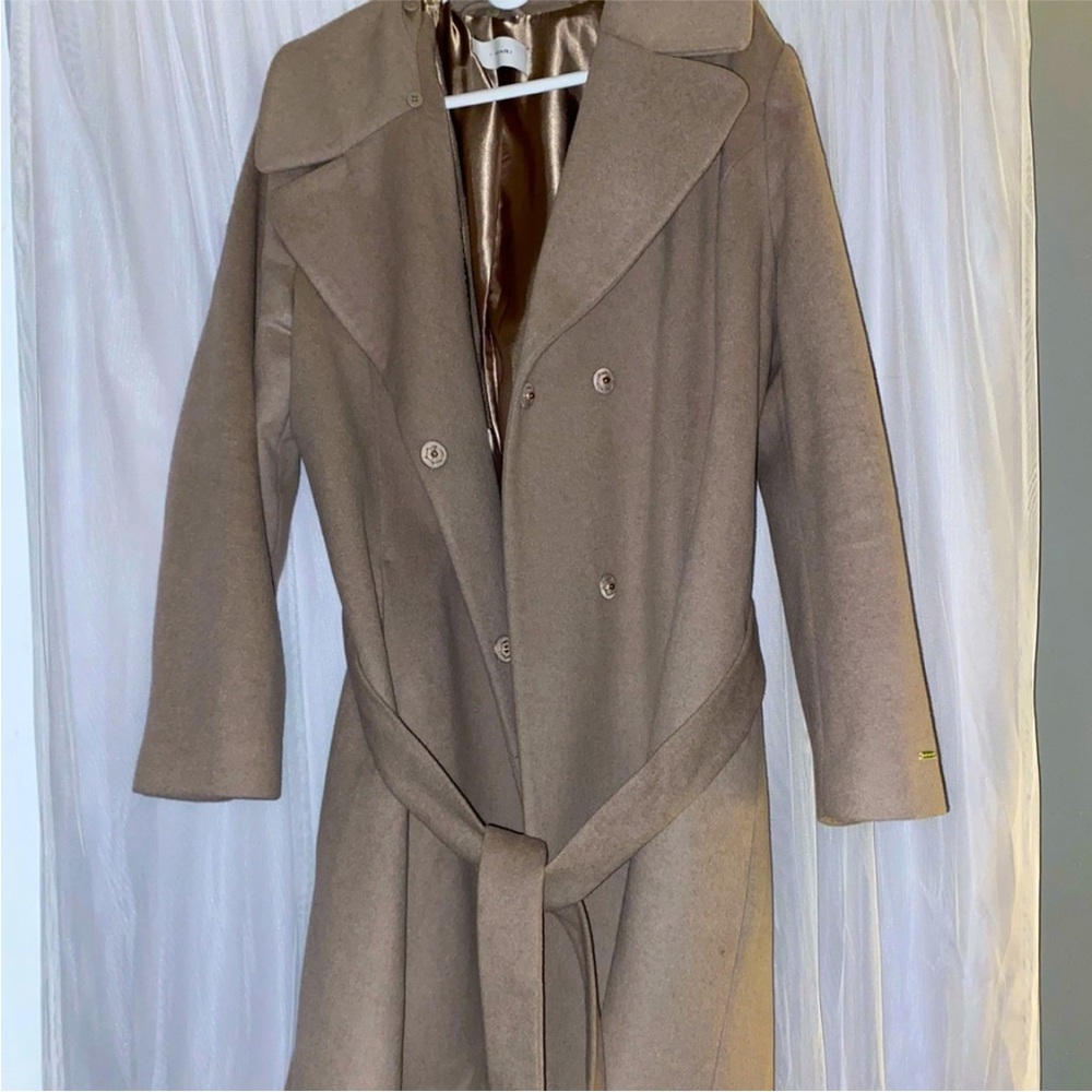 T Tahari Tan Double-Breasted Coat 80% Wool blend